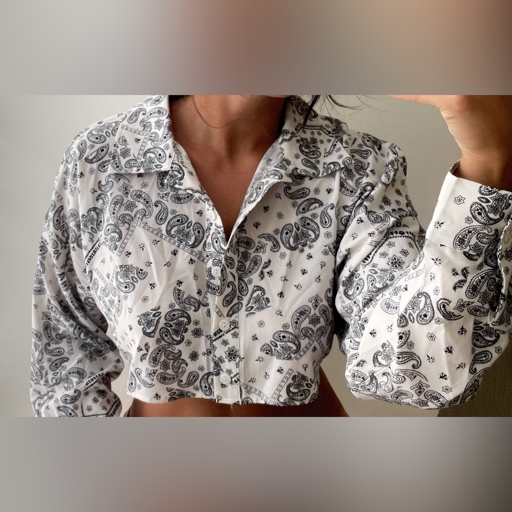 Slit Shoulder Button Up Crop Top